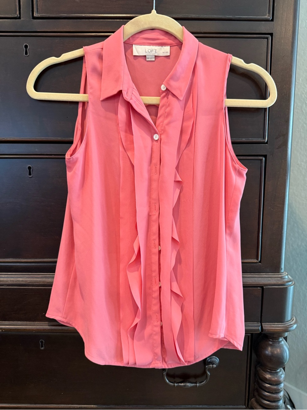 LOFT Coral Pink Ruffle-Front Sleeveless Blouse